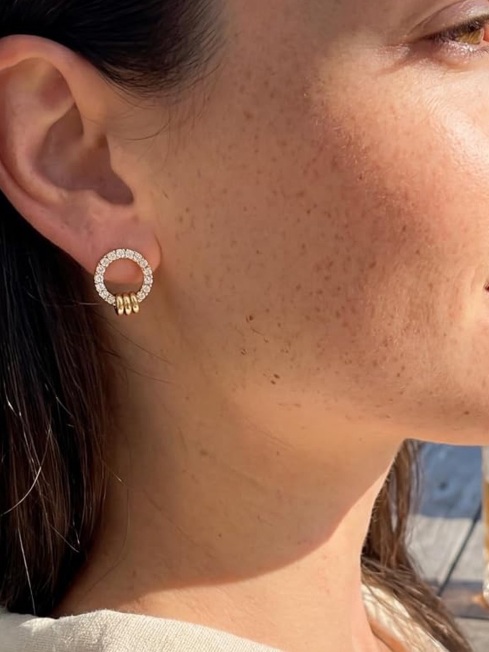 Crystal Pave Gold Circle Stud Earrings - Gold